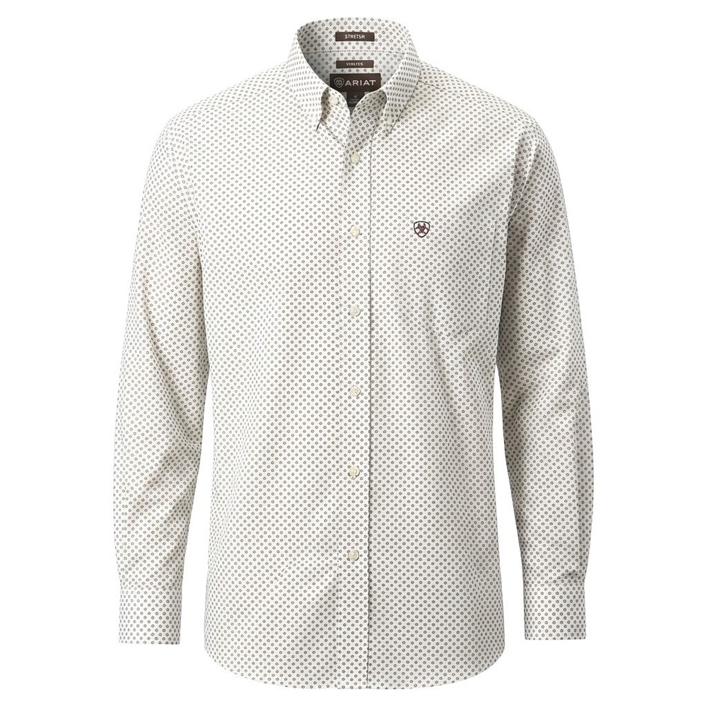 Ariat Mens XXL 2XL Tall White Micro Aztec Stretch Western Button Down Shirt LS